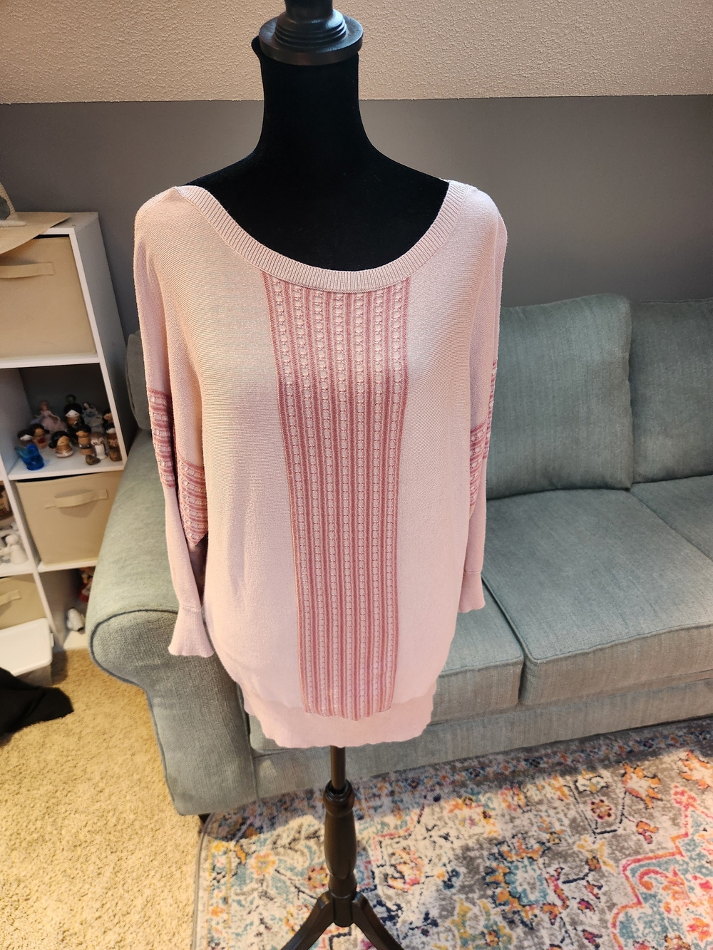 Lety & Me Stitch Fix Light Pink Knit Sweater with Center Cable Panel Large